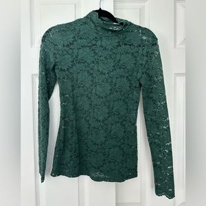 Green lace mock turtleneck top, size small